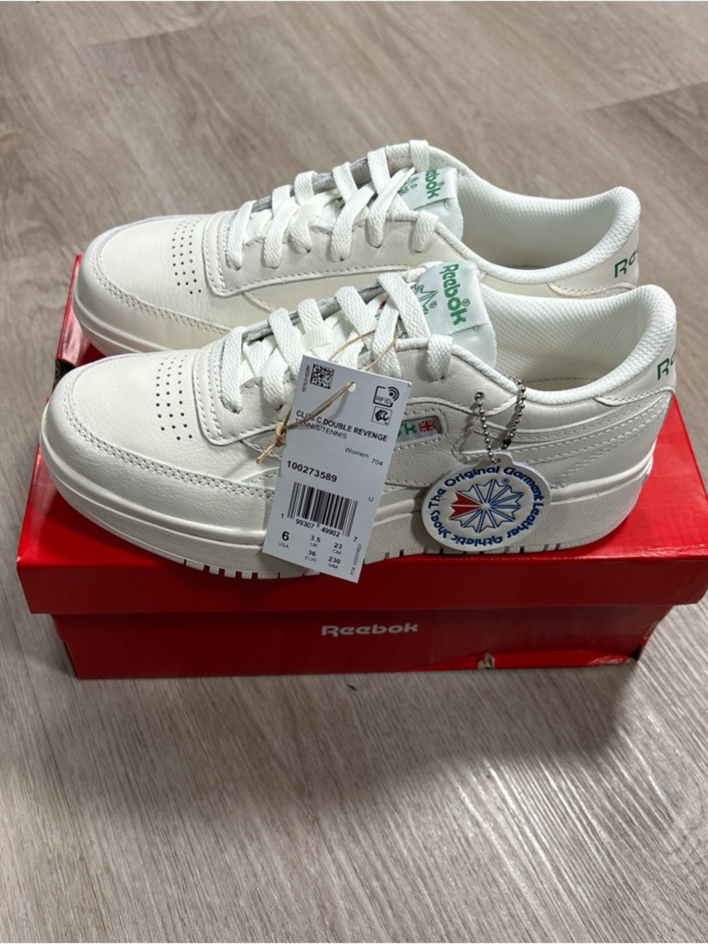 Women Reebok Club C Double Revenge Shoes Sneakers Chalk White Green 100273589
